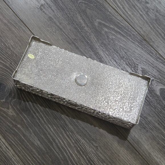 Vintage Ornate Silver-plated Jewelry Box Red Velvet Interior 9 x 4 x 2 Hong Kong - Picture 9 of 12